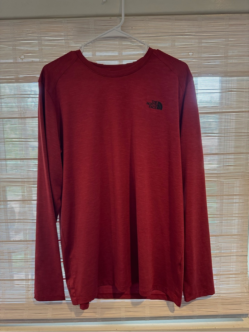 The North Face Men's Long-Sleeve Crew in Burgundy with Black Logo